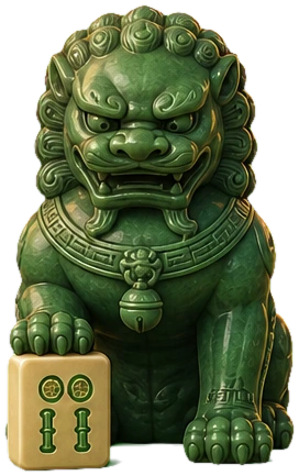 Jadeløve-vokter med labben på en mahjong-stein