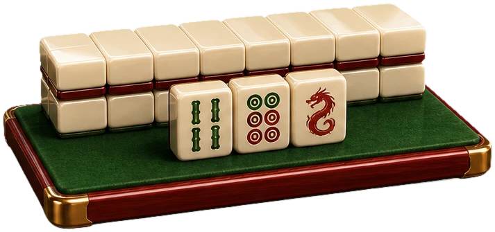 Mur av polerte mahjong-steiner på grønn filt