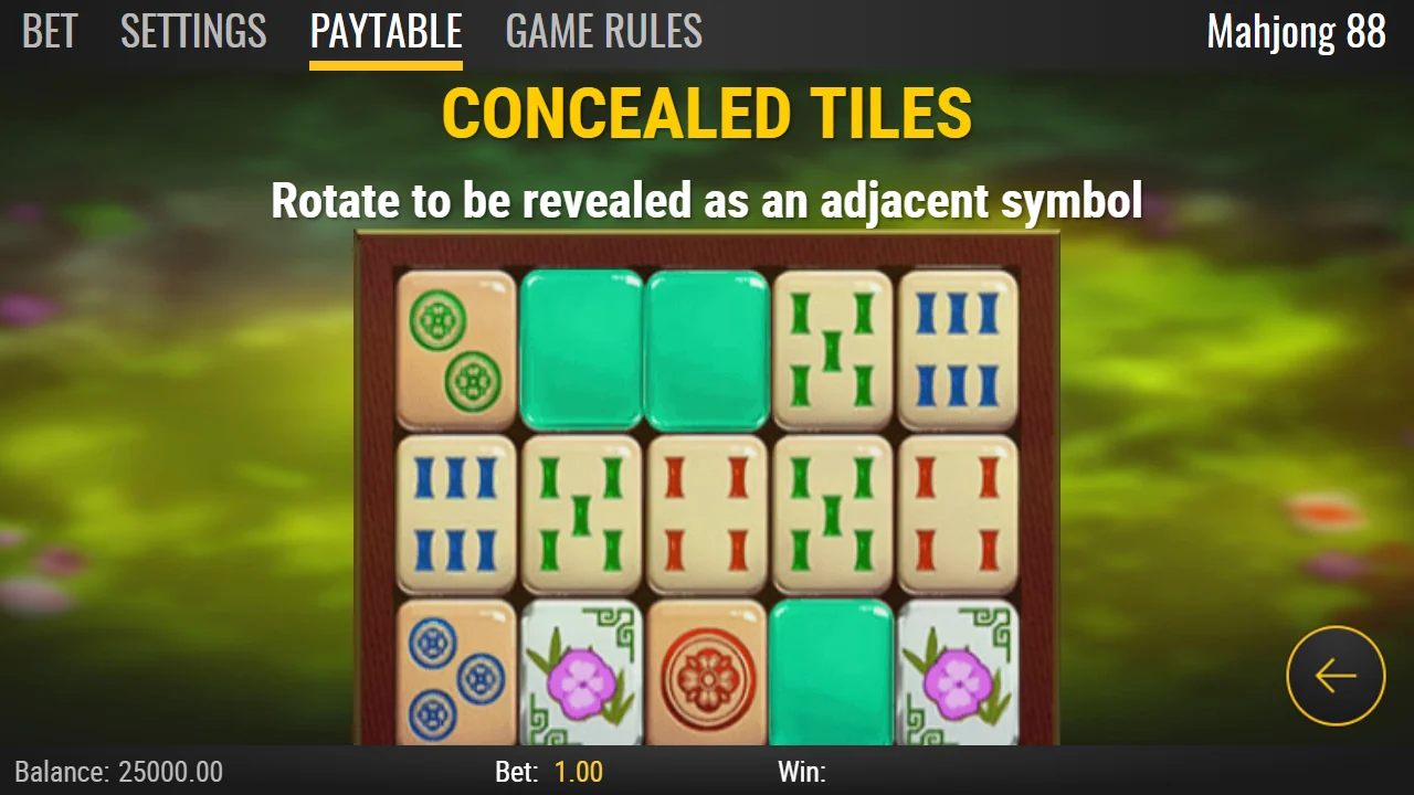 Regelsiden om skjulte brikker i Mahjong 88