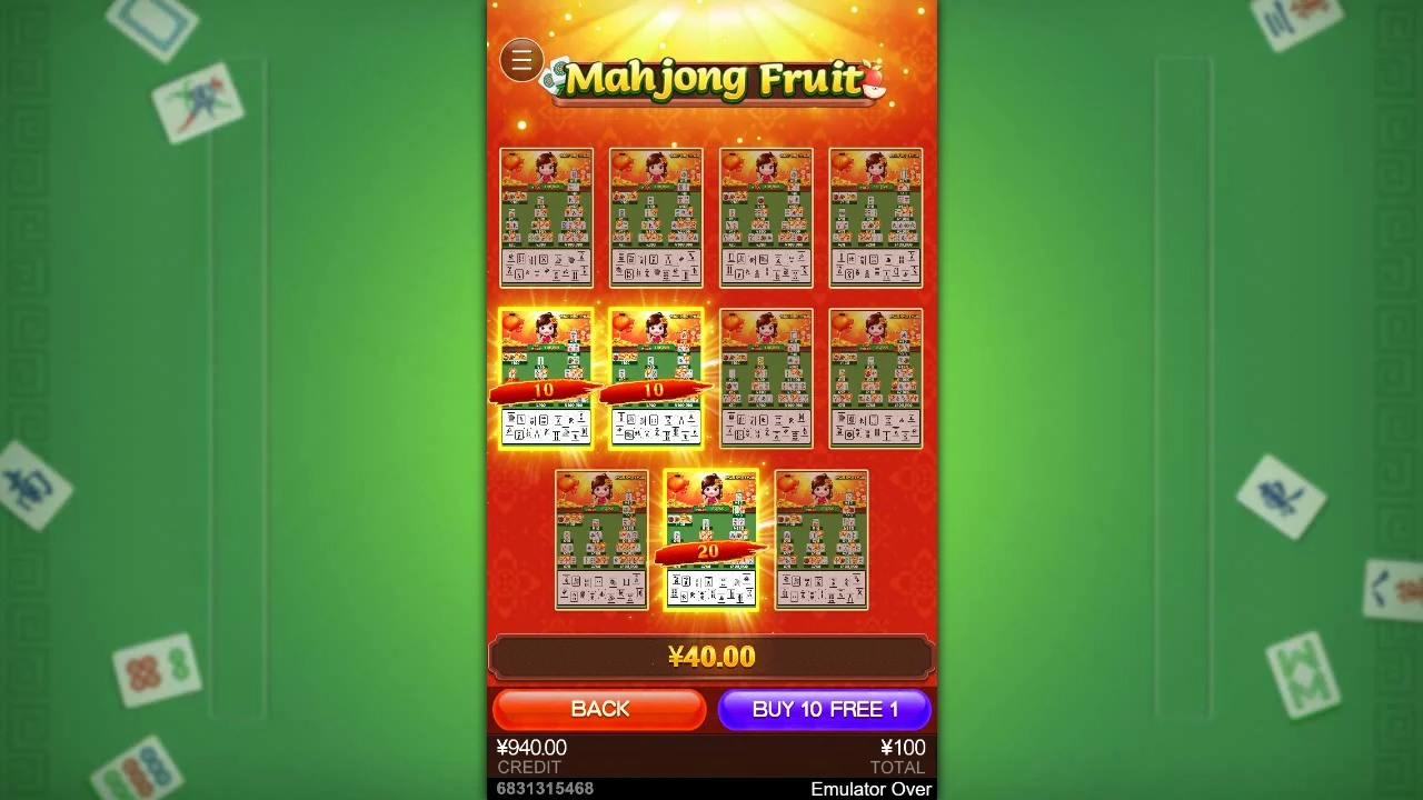 Ti loddkort avdekket i Mahjong Fruit