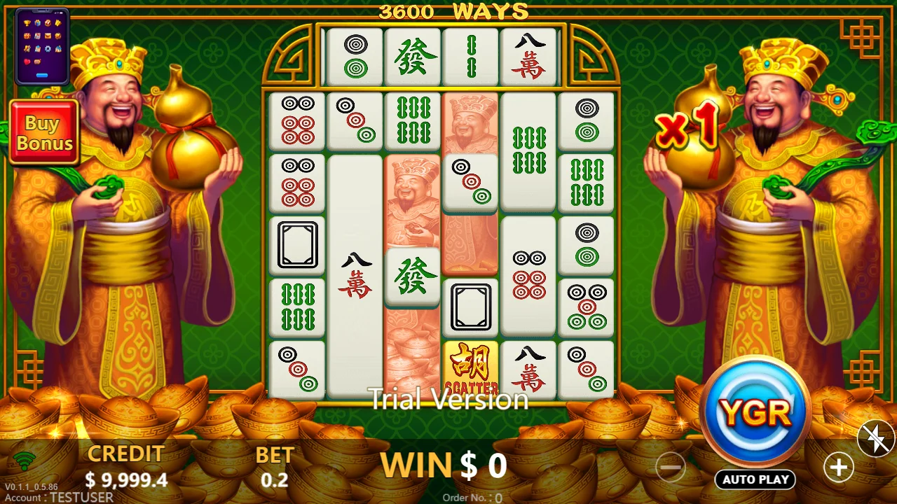 Grunnspillet i MahJong God med telleren for vinnermåter