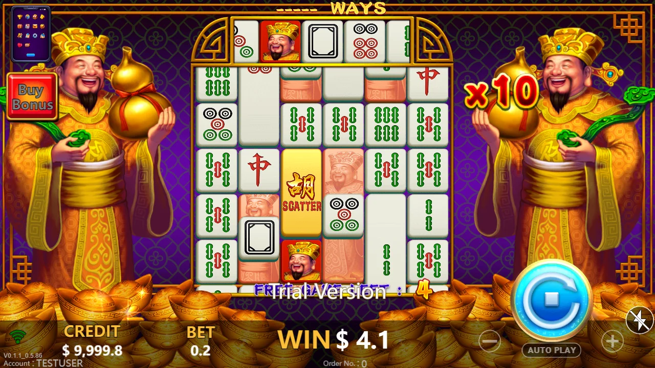 Gevinst med multiplikator x10 i MahJong God