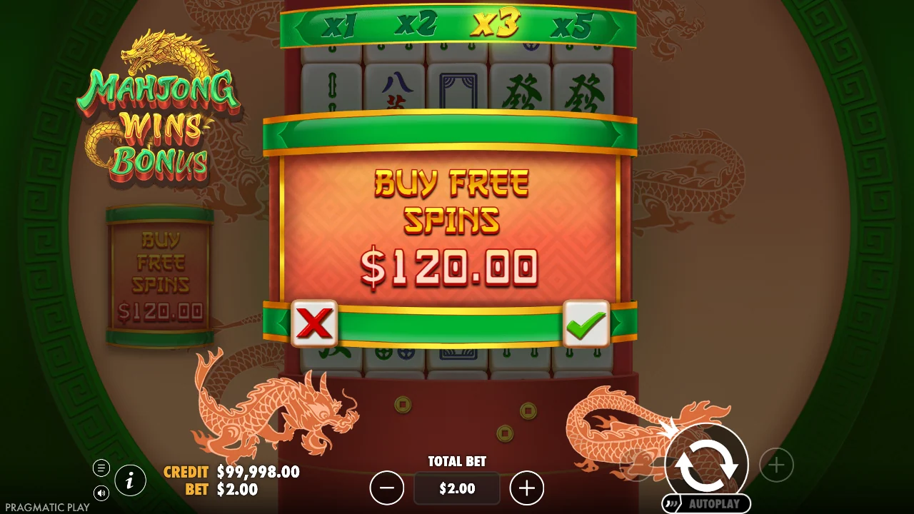 Kjøpsdialogen Buy Free Spins i Mahjong Wins Bonus
