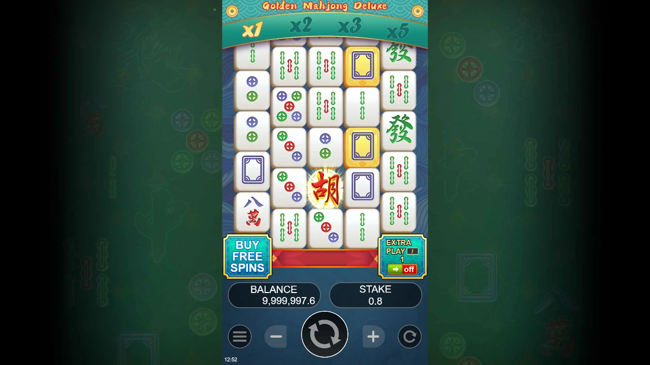 Grunnspillet i Golden Mahjong Deluxe med multiplikatorstigen over muren