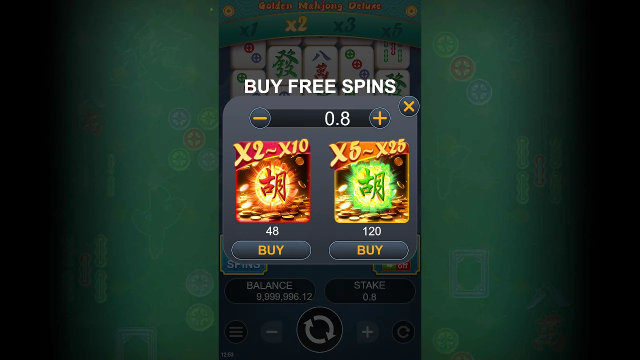 Kjøpsdialogen Buy Free Spins i Golden Mahjong Deluxe