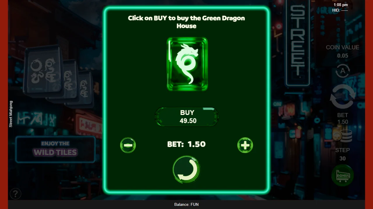Kjøpsdialogen for Green Dragon House i Street Mahjong