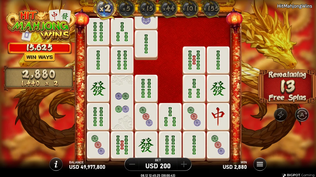 Frispillrunden i gang i Hit Mahjong Wins etter kjøp