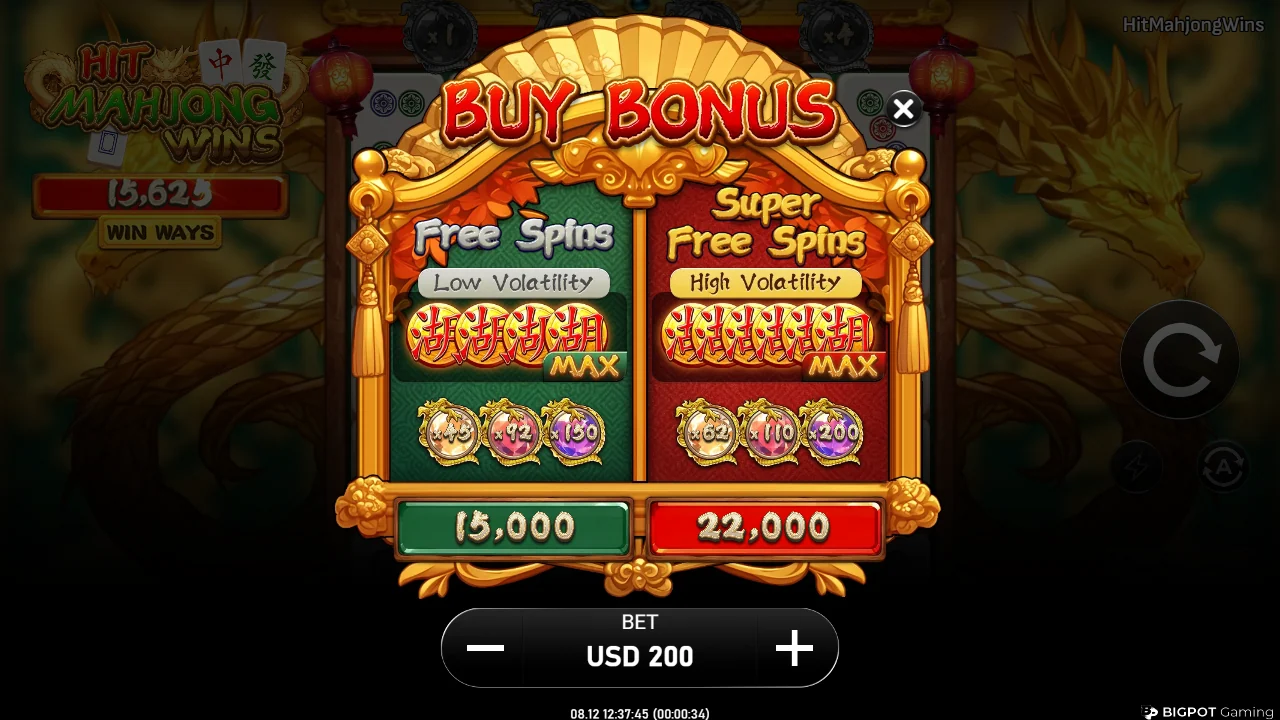 Kjøpsdialogen Buy Bonus i Hit Mahjong Wins