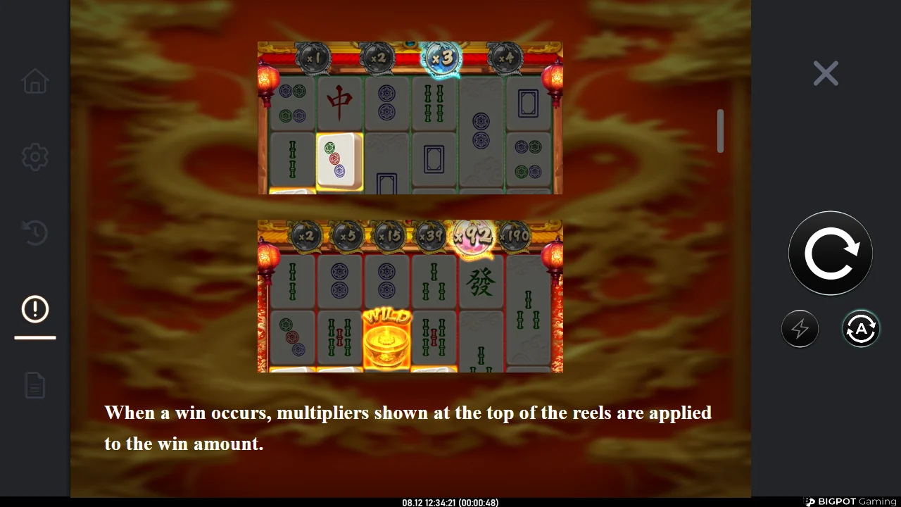 Regelsiden i Hit Mahjong Wins som forklarer multiplikatorene