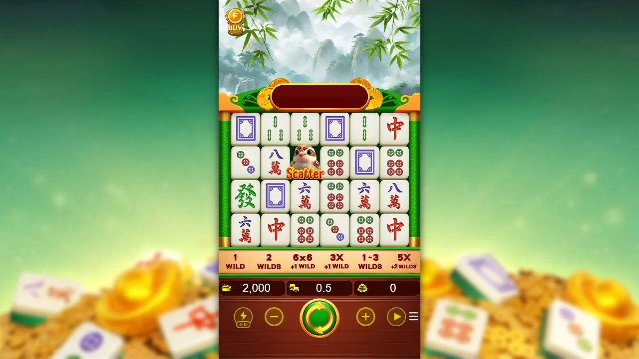 Grunnspillet i Mahjong Self-Drawn Win 4 med wild-stigen under muren
