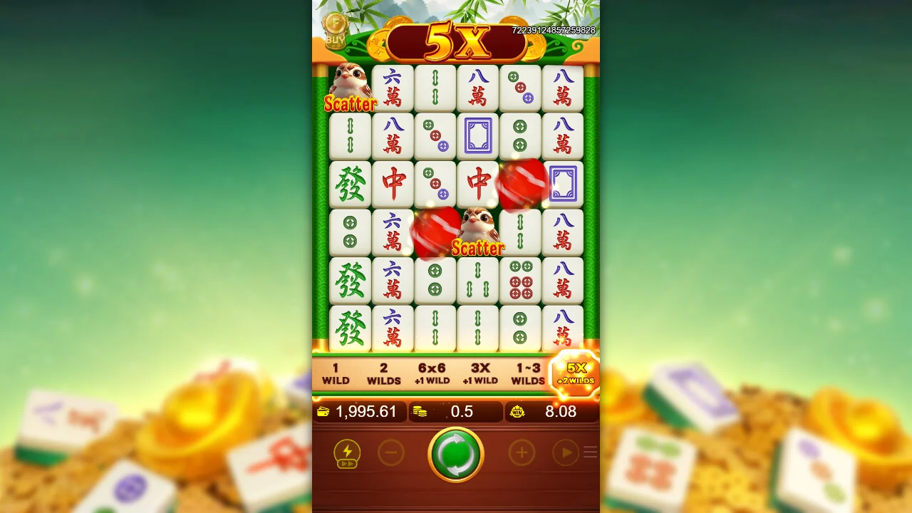 Utvidet 6x6-mur med multiplikator 5X og to scatter-symboler
