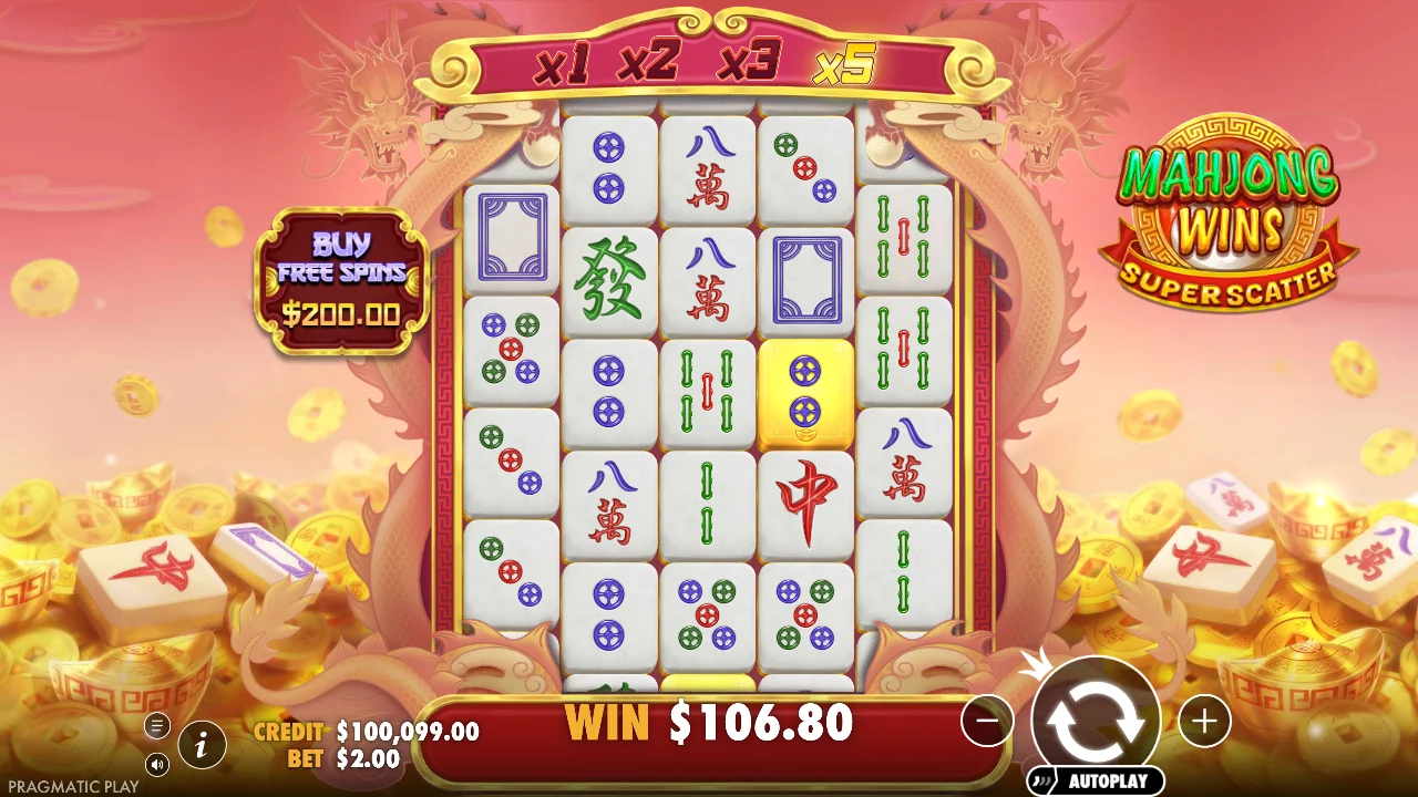 Gevinst på 106,80 i Mahjong Wins Super Scatter
