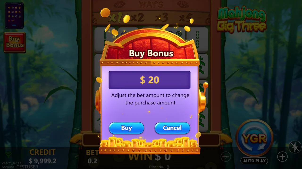Kjøpsdialogen Buy Bonus i Mahjong Big Three
