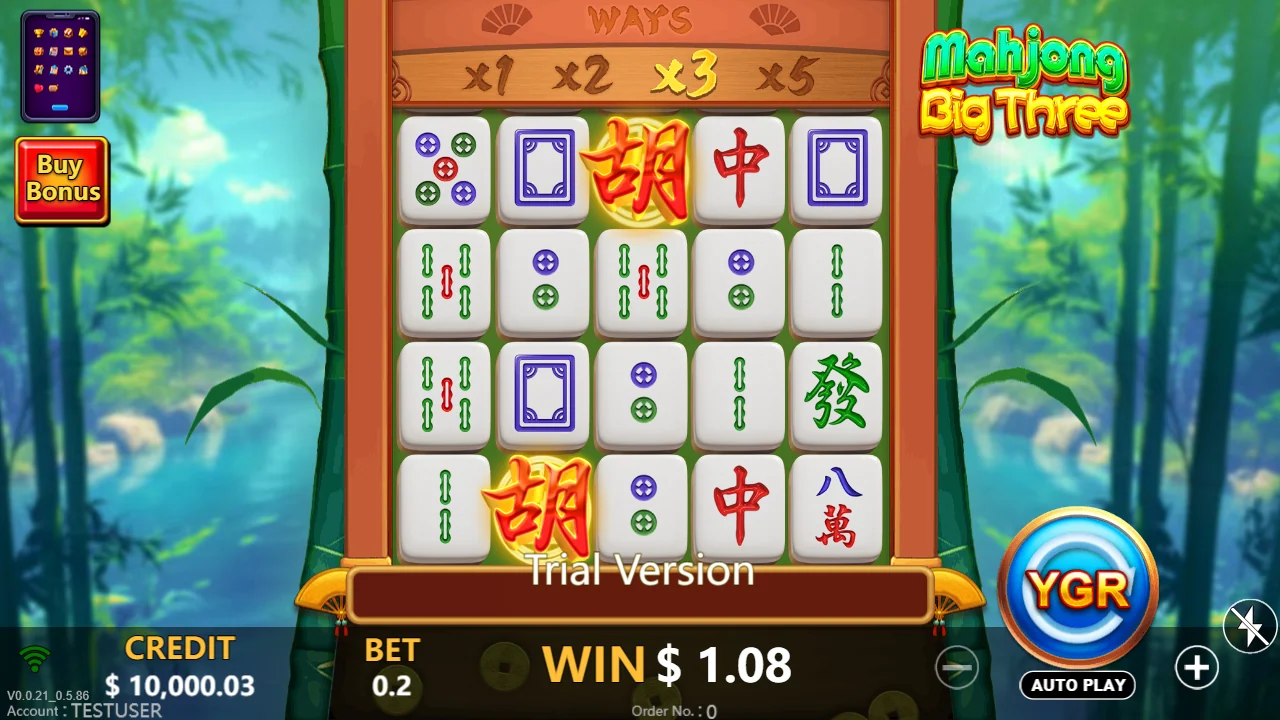 Gevinst på 1,08 i Mahjong Big Three