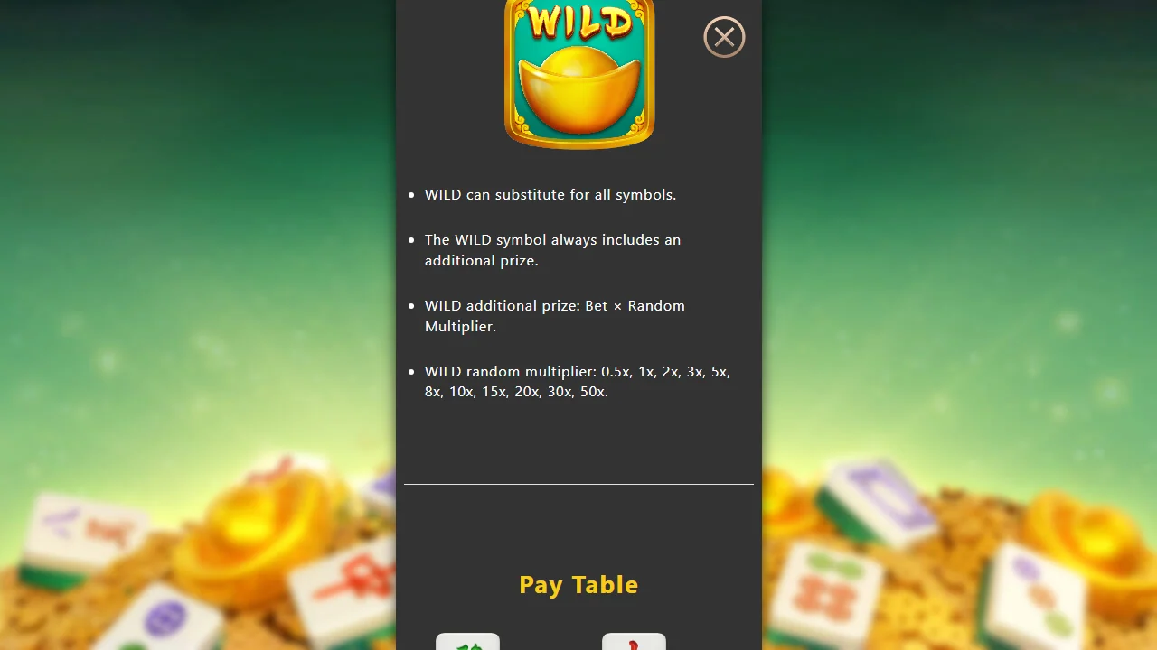 Regelsiden om wild-symbolet i Mahjong Saga