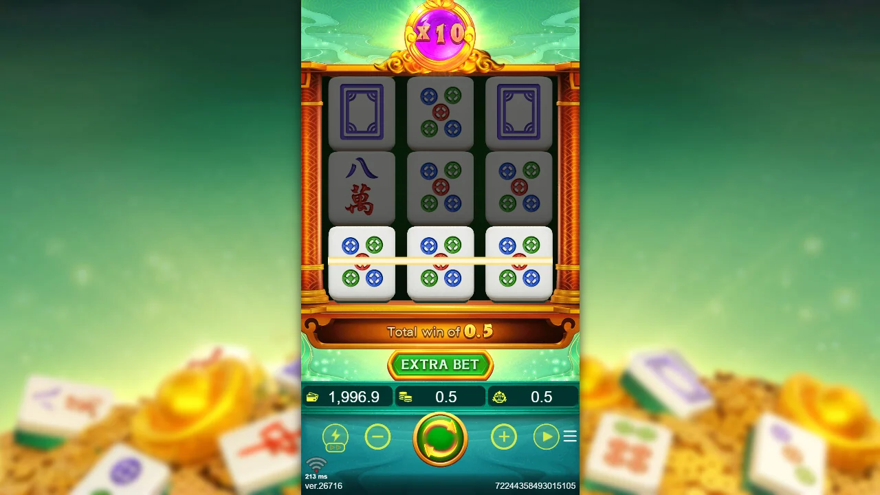 Gevinstlinje med multiplikator X10 i Mahjong Saga