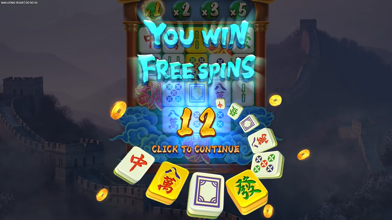 Skjermen YOU WIN FREE SPINS 12 i Mahjong Roar