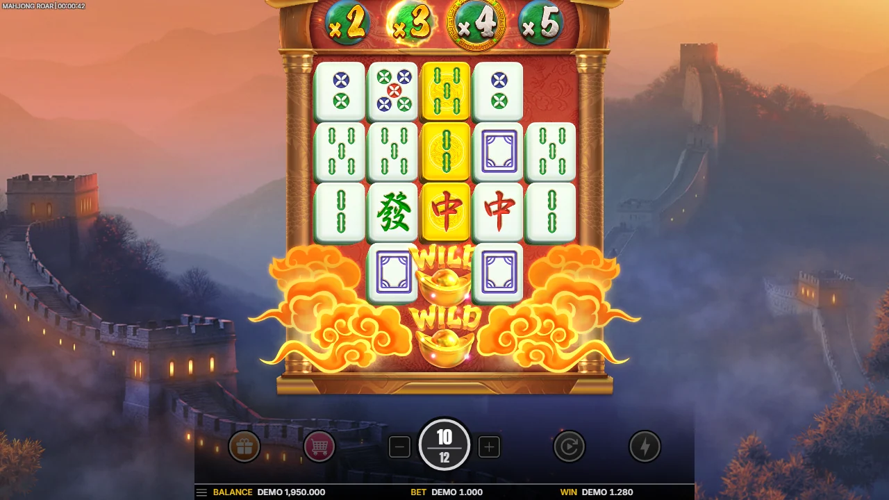 Frispinnrunden i Mahjong Roar med 10 av 12 spinn igjen