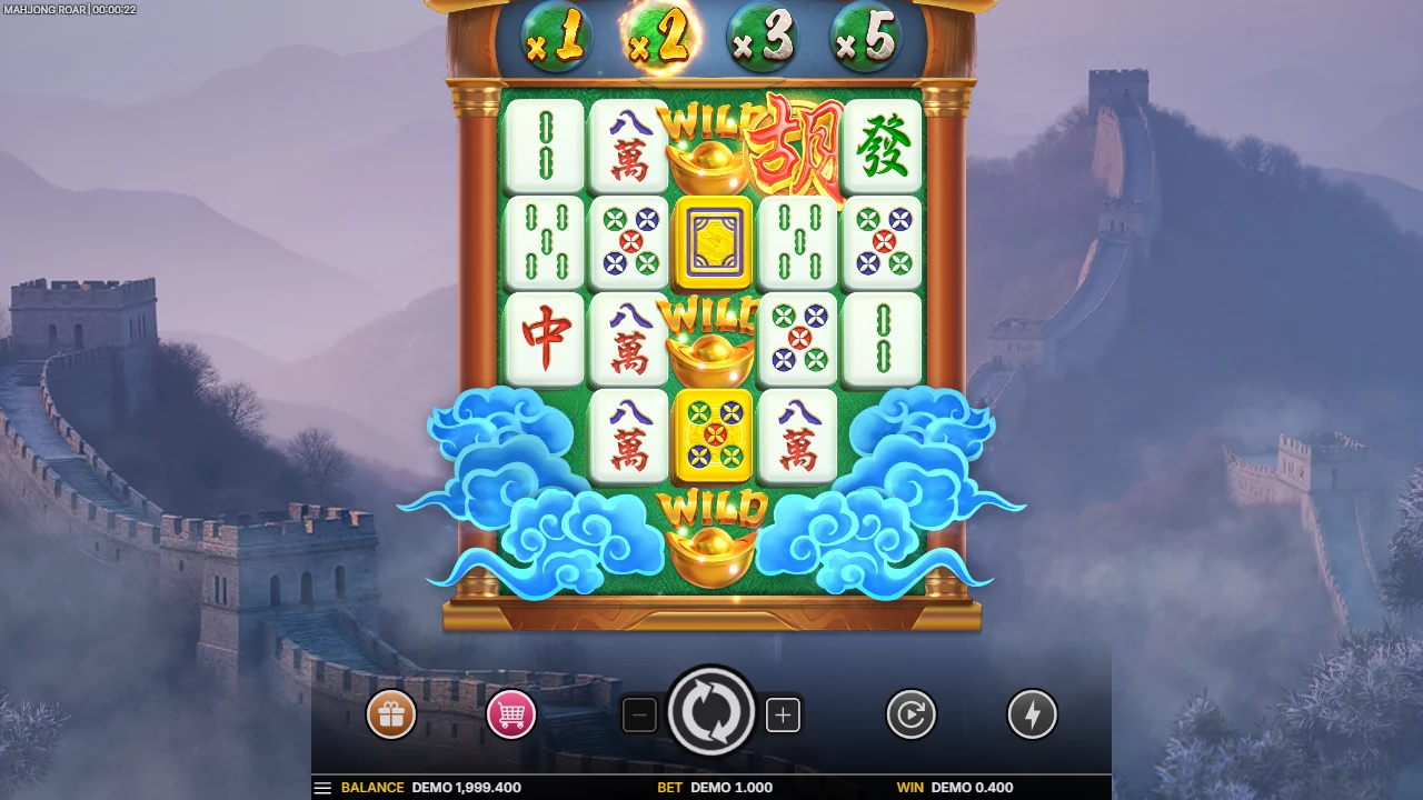 Vinnende kombinasjon med wild-symboler i Mahjong Roar