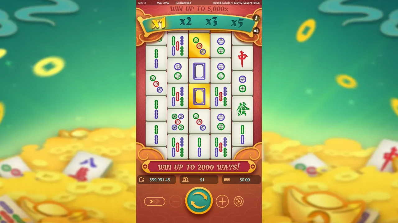 Grunnspillet i Mahjong Dragon Ways med multiplikatorbuen over muren