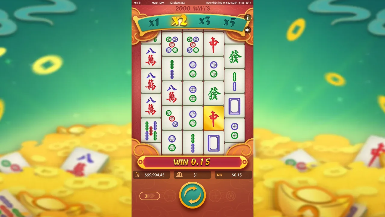 Gevinst på 0,15 i Mahjong Dragon Ways med gullbelagt stein