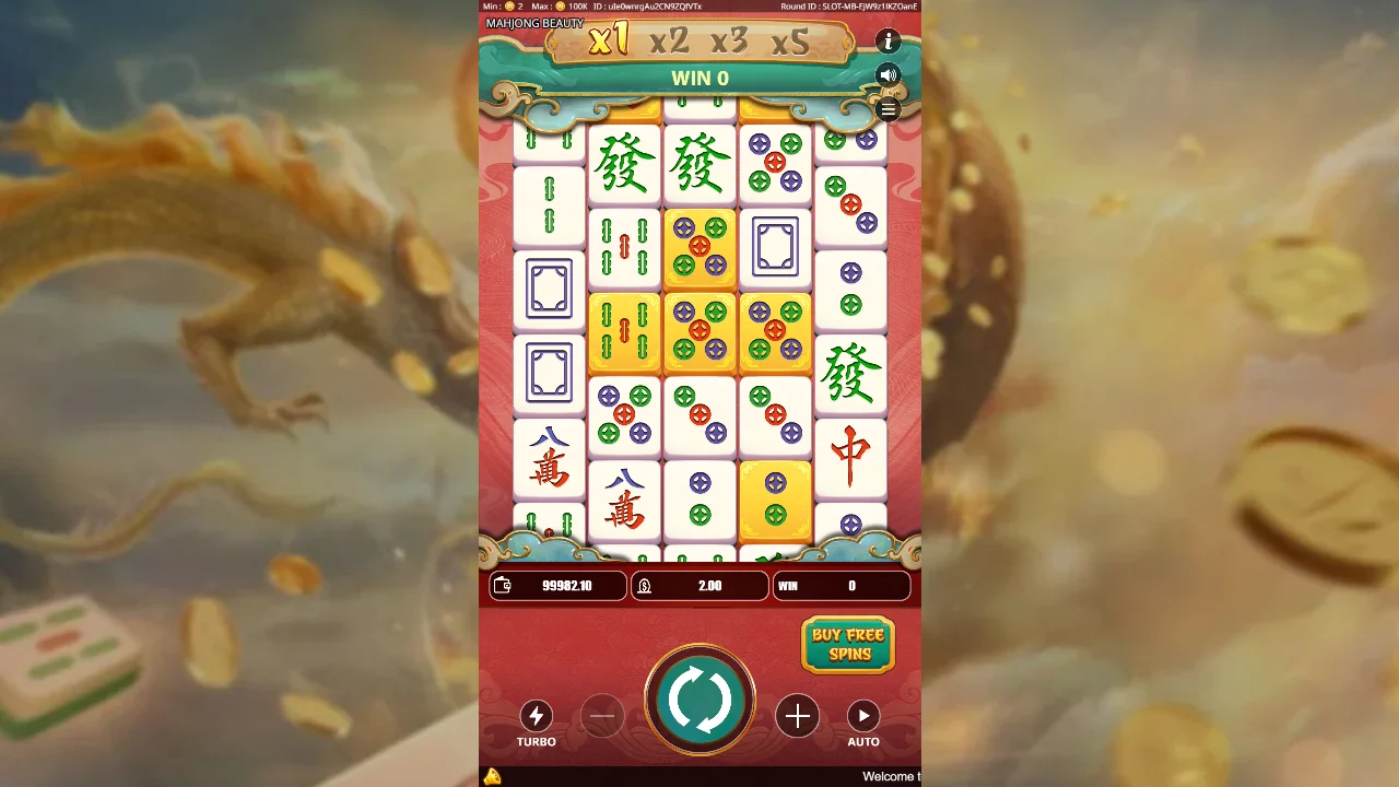 Grunnspillet i Mahjong Beauty med multiplikatorstigen over brettet