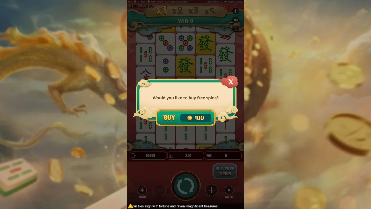Kjøpsdialogen for frispinn i Mahjong Beauty