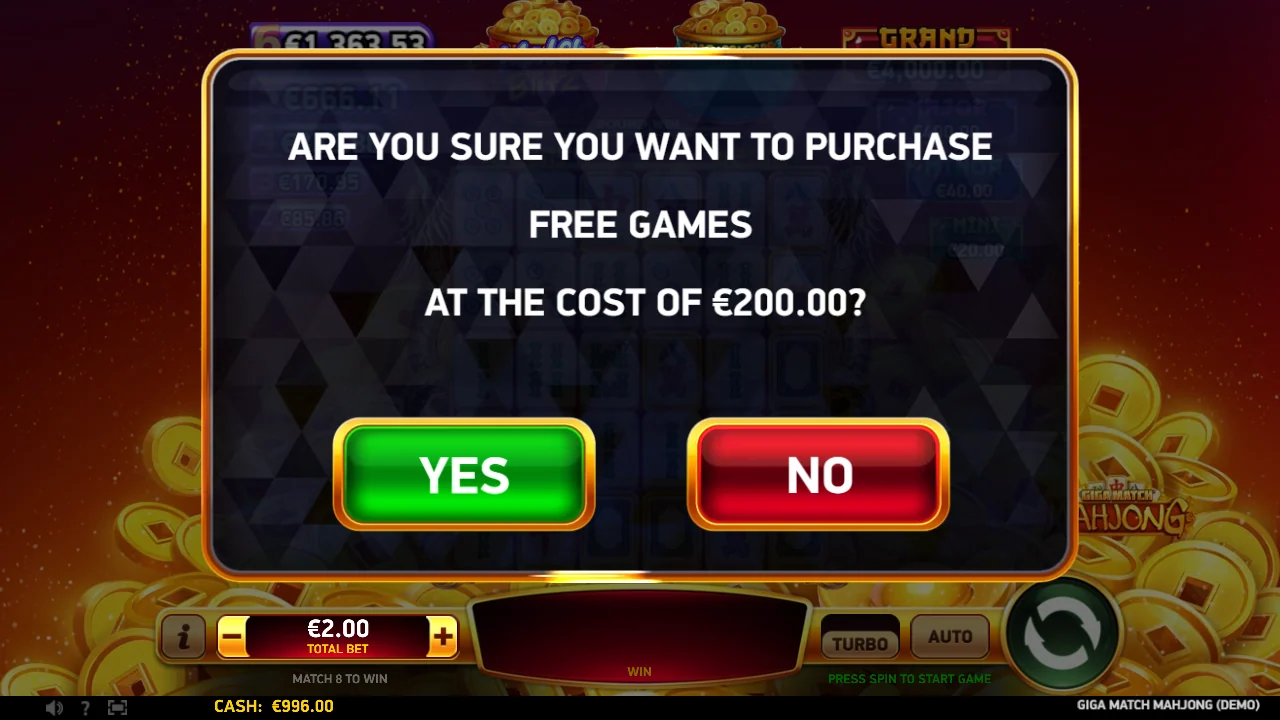 Bekreftelsesdialogen for kjøp av Free Games i Giga Match Mahjong