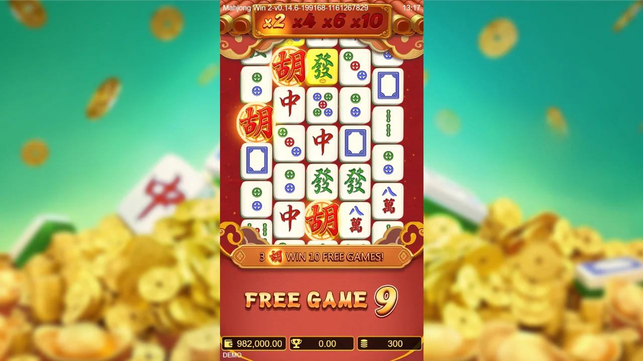 Frispillrunden i Mahjong Win 2 med ni spill igjen