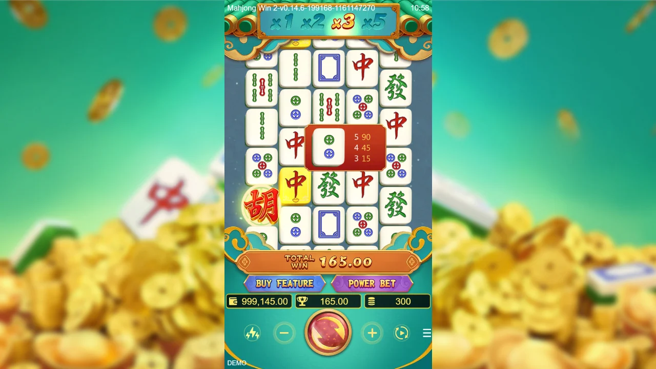 Symbolverdier vist direkte på brettet i Mahjong Win 2