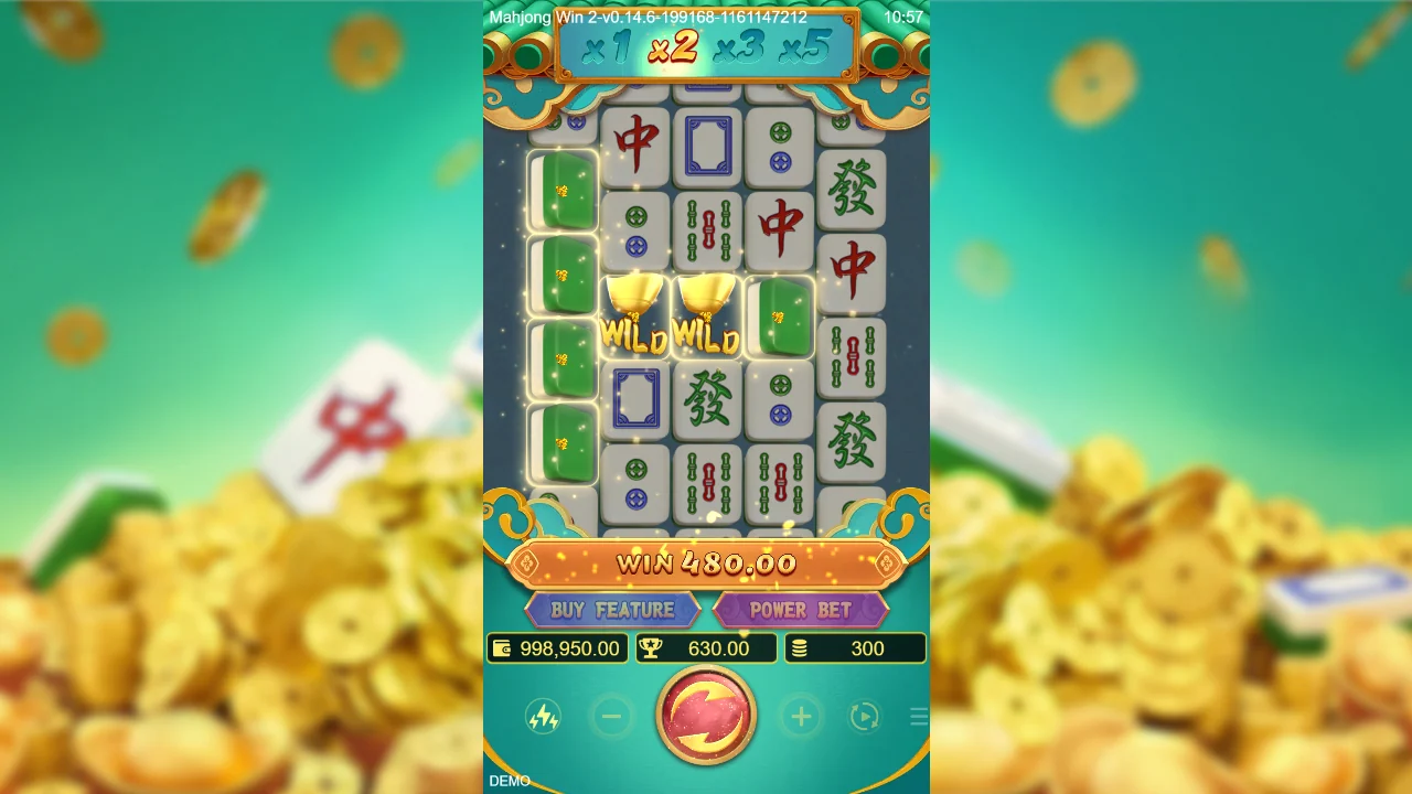 Gevinst på 480 med to wild-symboler i Mahjong Win 2
