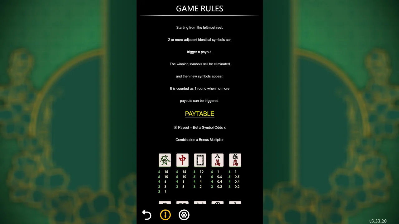 Symboltabellen i regelpanelet til JP Mahjong 2