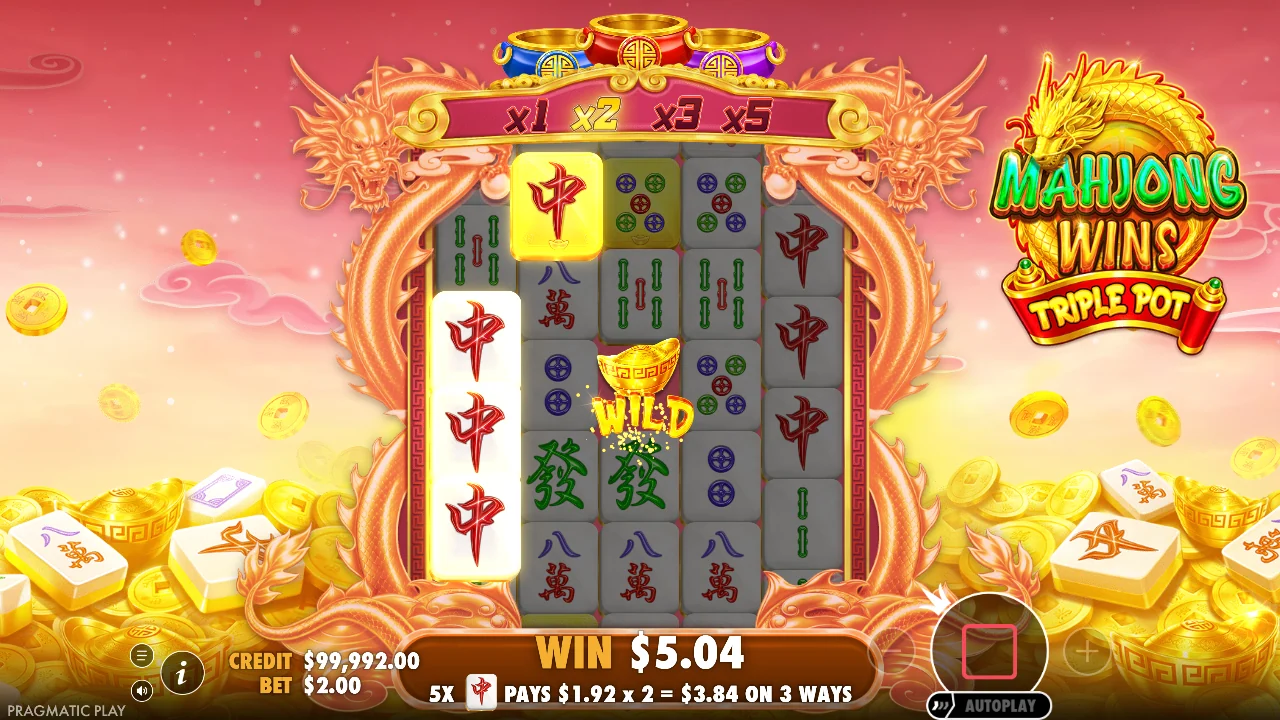 Gevinstlinje med utbetalingsdetaljer i Mahjong Wins Triple Pot