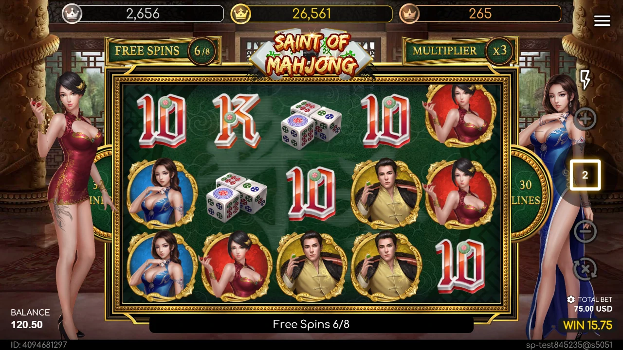 Frispinnrunden i Saint of Mahjong med telleren på 6 av 8